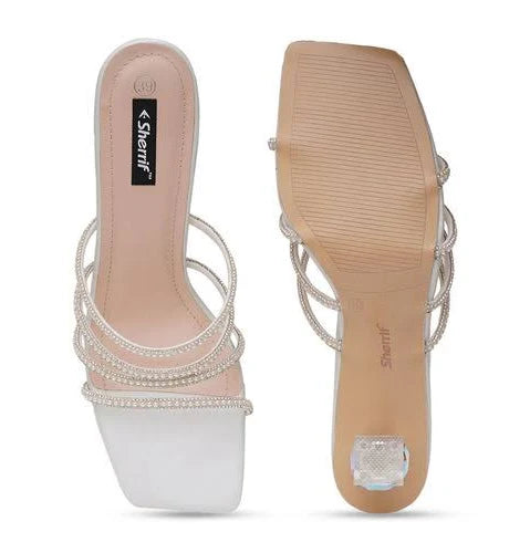 Womens White Color Heel Sandals